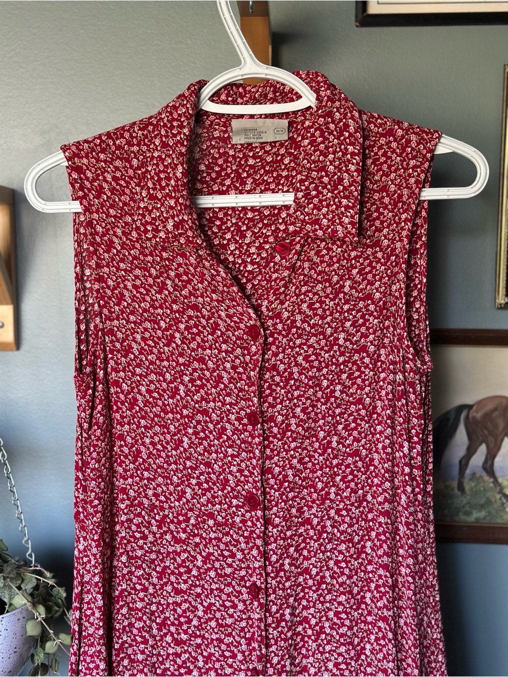 Vintage 90’s Red Floral Midi Dress with Button Front